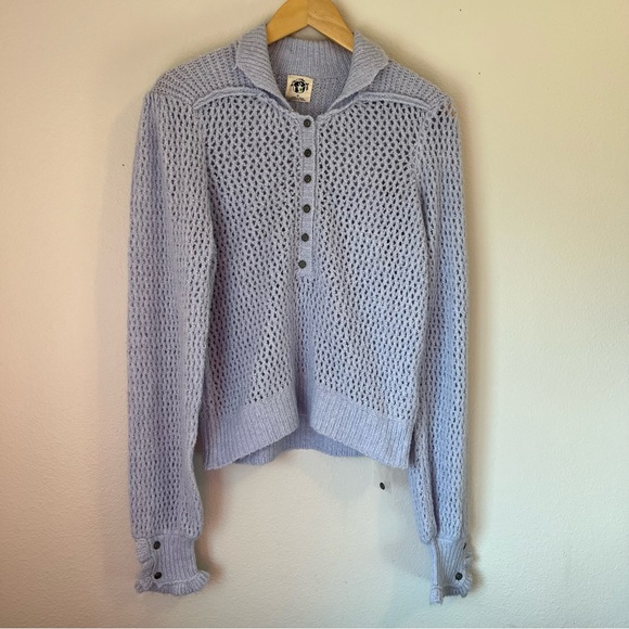 Free People Care Snowdrift Pullover Polo Sweater Light Blue - Picture 2 of 7